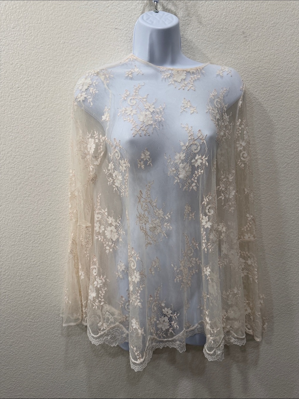 Victoria's Secret Sheer Floral Lace Tunic in Cream/Beige